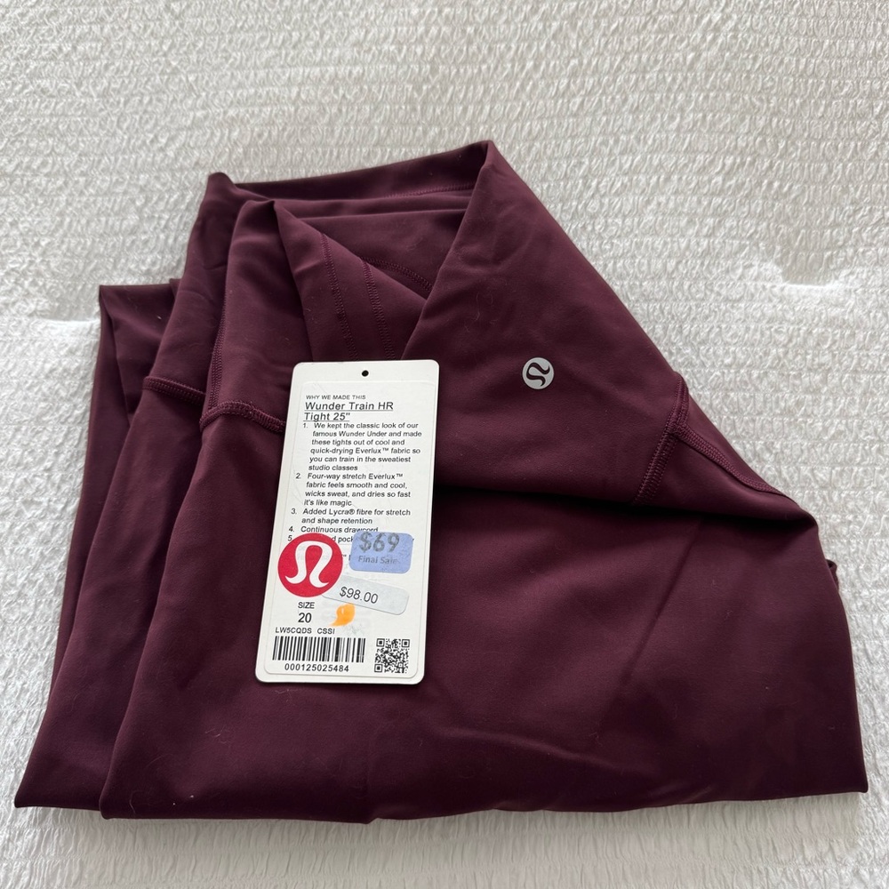 Lululemon Wunder Train HR Legging, Cassis, Size 20
